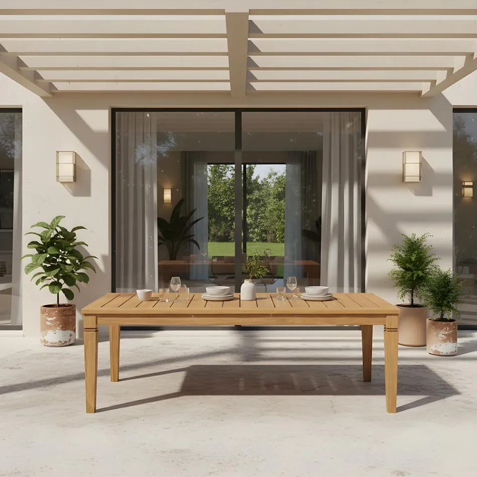 Mesa de jardim com estrutura em teca natural escovada - Artes Viadurini