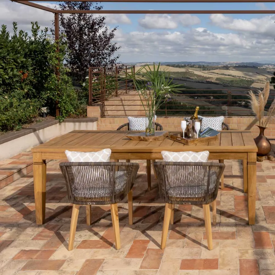 Mesa de jardim com estrutura em teca natural escovada - Artes Viadurini