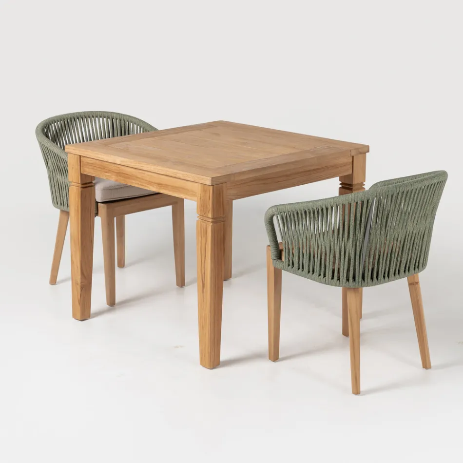 Mesa de jardim com estrutura em teca natural escovada - Artes Viadurini
