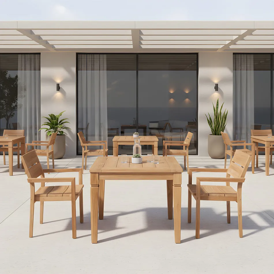 Mesa de jardim com estrutura em teca natural escovada - Artes Viadurini