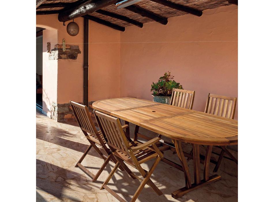 Mesa de jardim extensível design até 200 cm oval em madeira - Roxen Viadurini