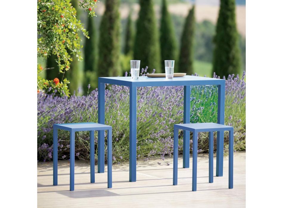 Mesa de jardim retangular de aço galvanizado fabricada na Itália - Azul Viadurini