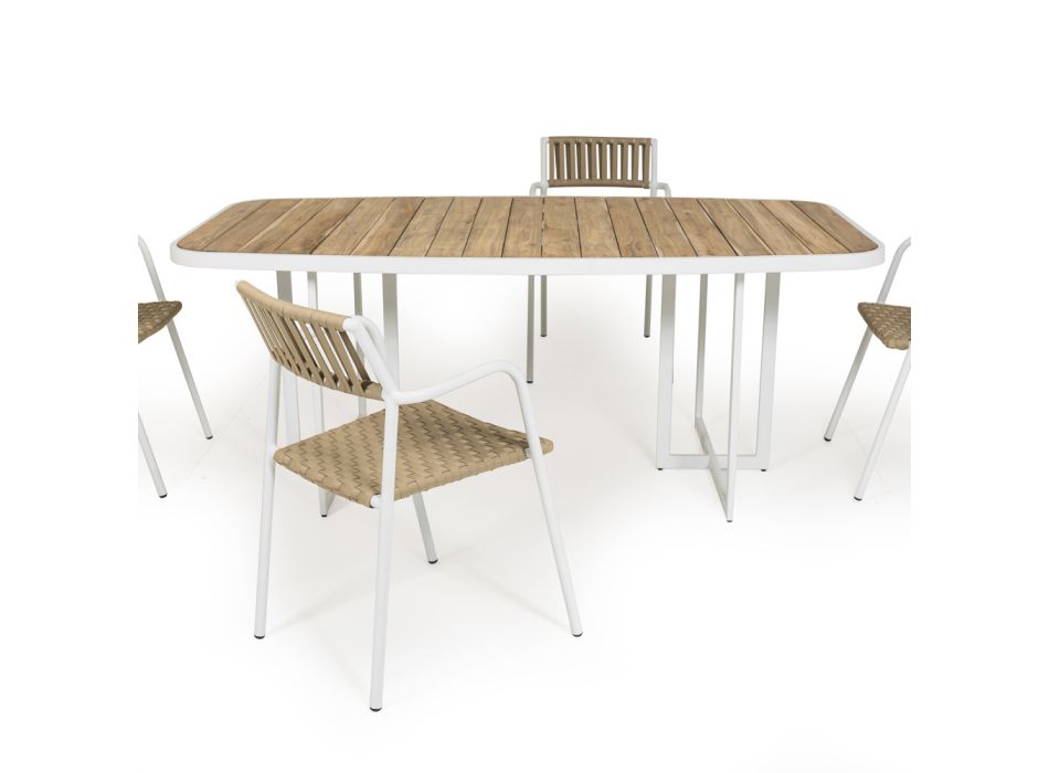 Mesa de jardim de alumínio e teca com 4 cadeiras - Eugene Viadurini
