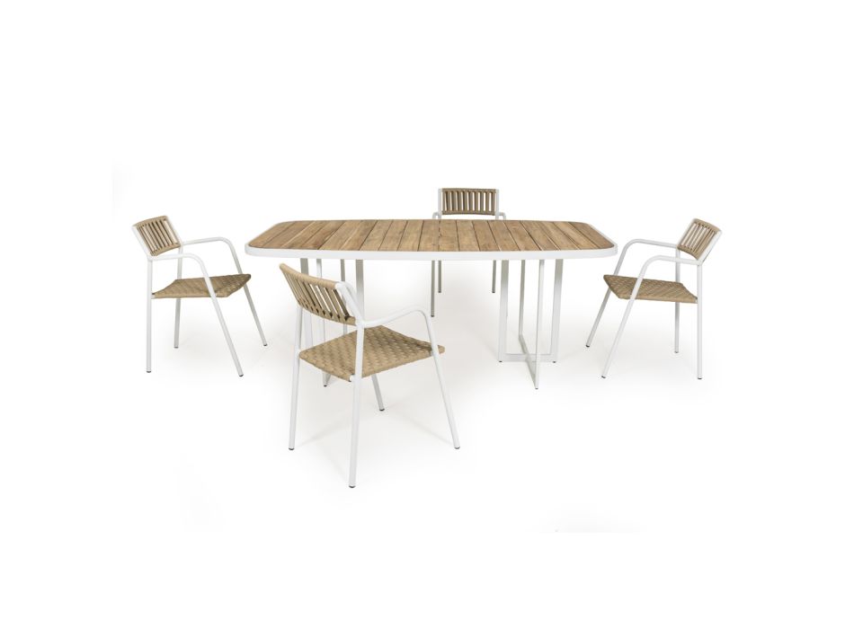 Mesa de jardim de alumínio e teca com 4 cadeiras - Eugene Viadurini