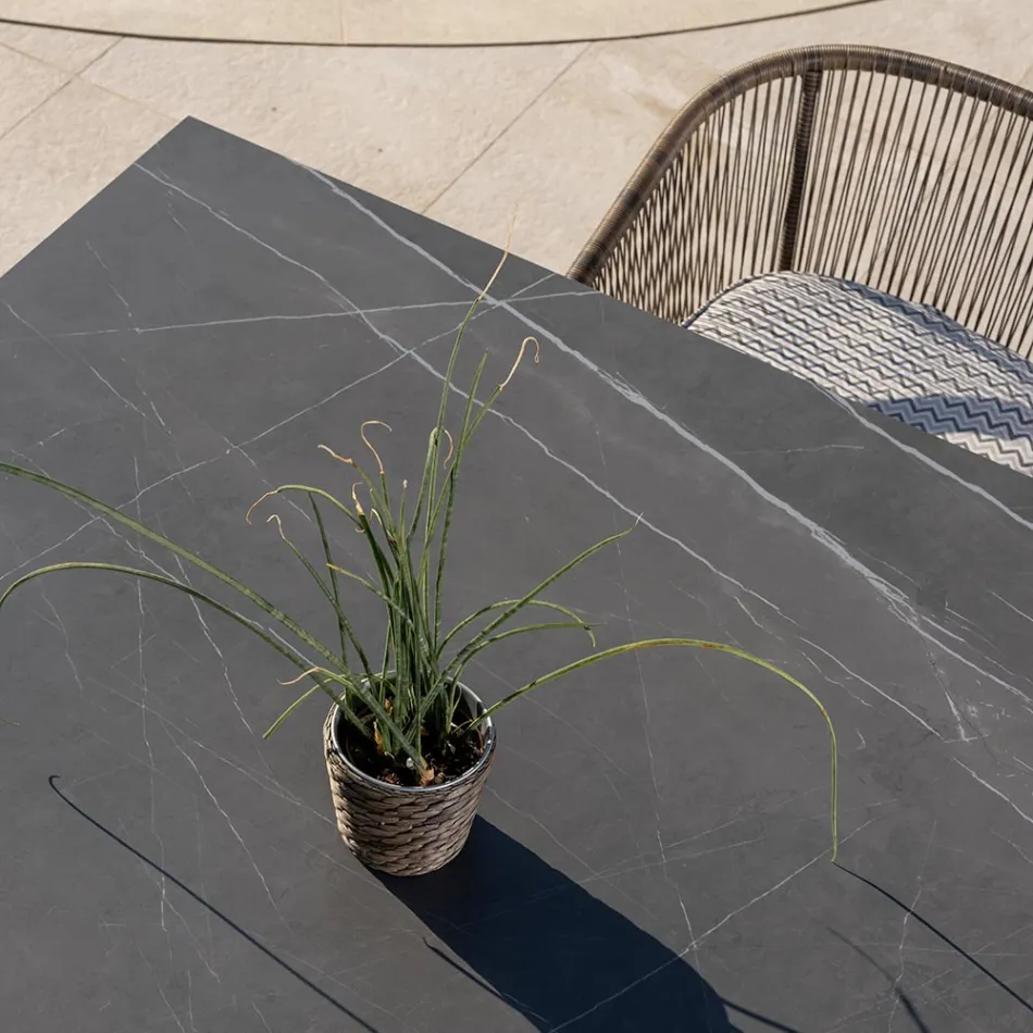 Mesa de jardim em teca natural e tampo de cerâmica - Artes Viadurini