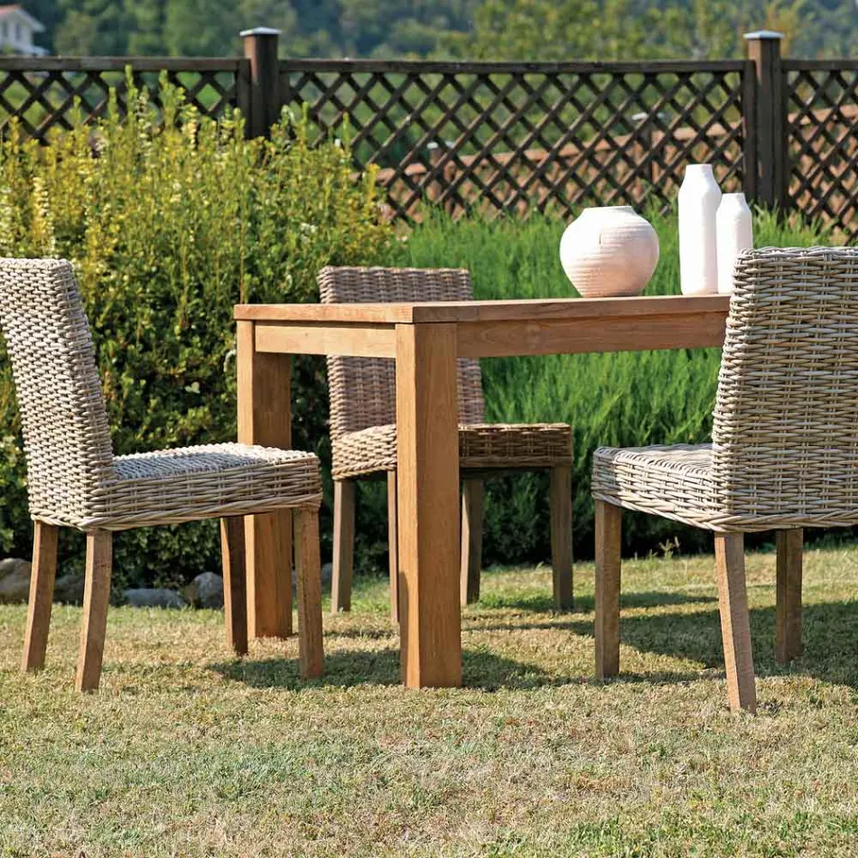 Mesa retangular de jardim feita de teca reciclada - Elianto  Viadurini