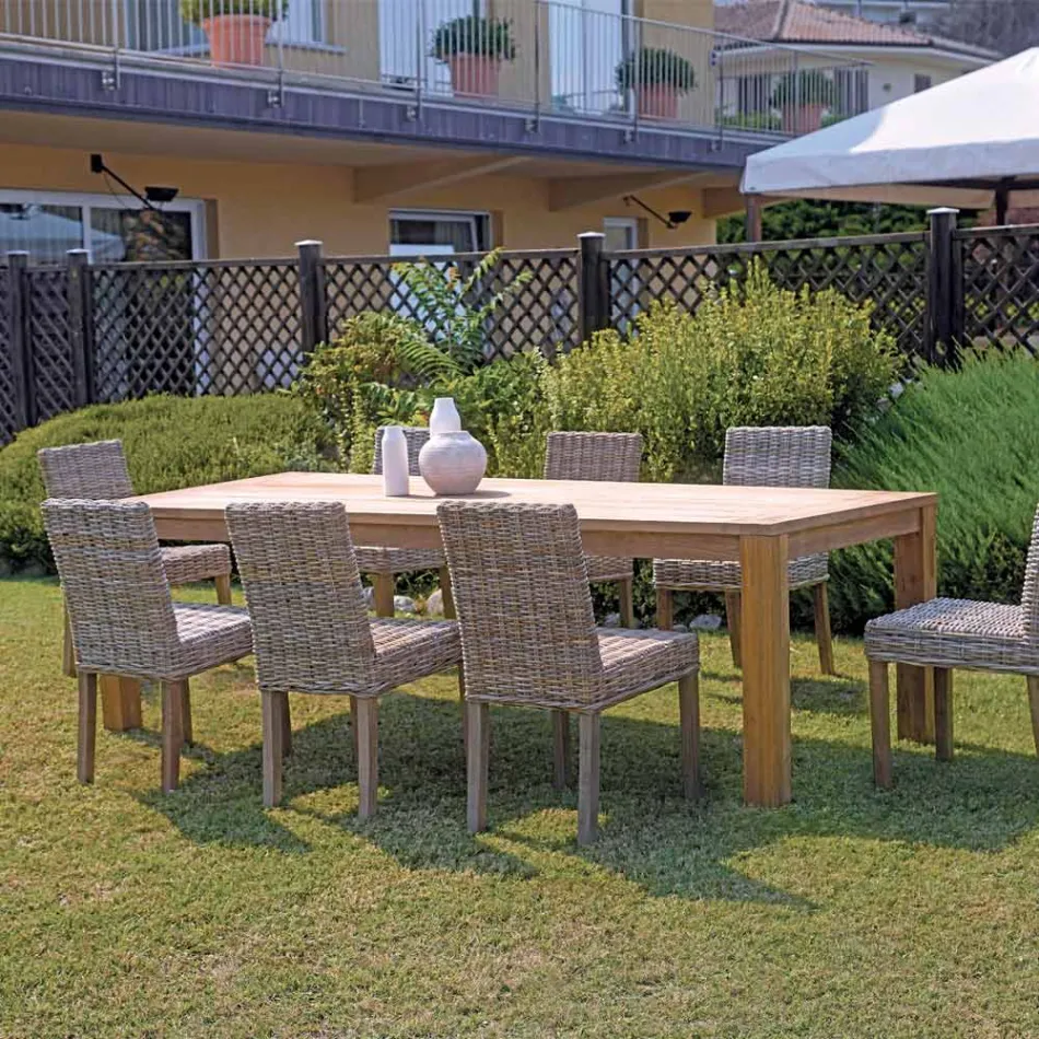 Mesa retangular de jardim feita de teca reciclada - Elianto  Viadurini