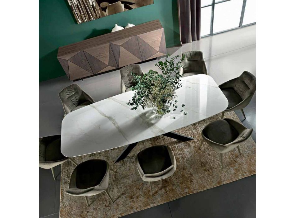 Mesa de jantar em formato de barril em hipermármore e aço fabricado na Itália, luxo - Grotta Viadurini