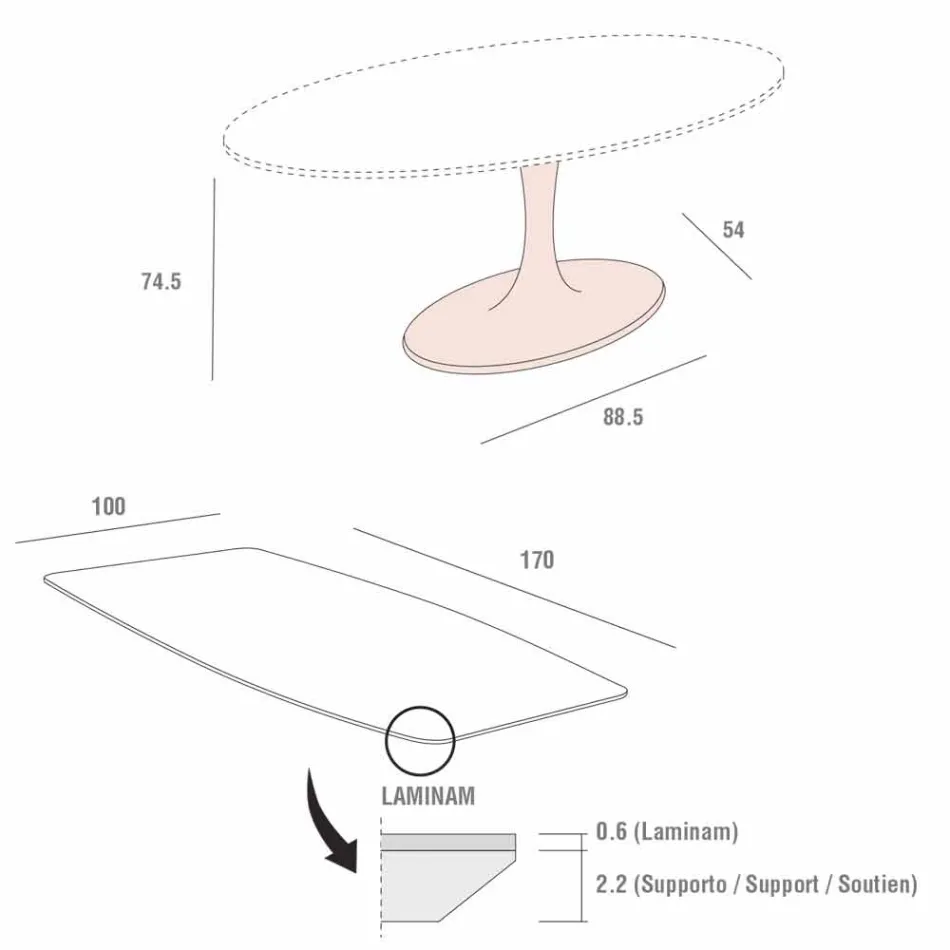 Mesa Barril de Jantar em Laminame e Mármore Sintético Made in Italy - Brontolo Viadurini