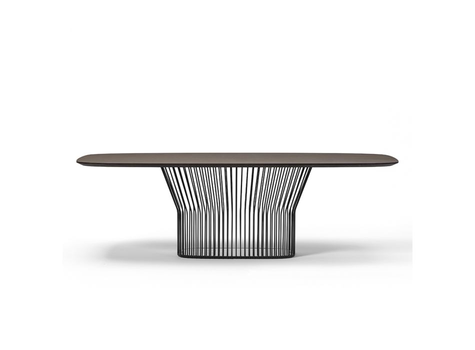 Mesa de jantar barril em madeira e metal preto fabricada na Itália - Alfero Viadurini