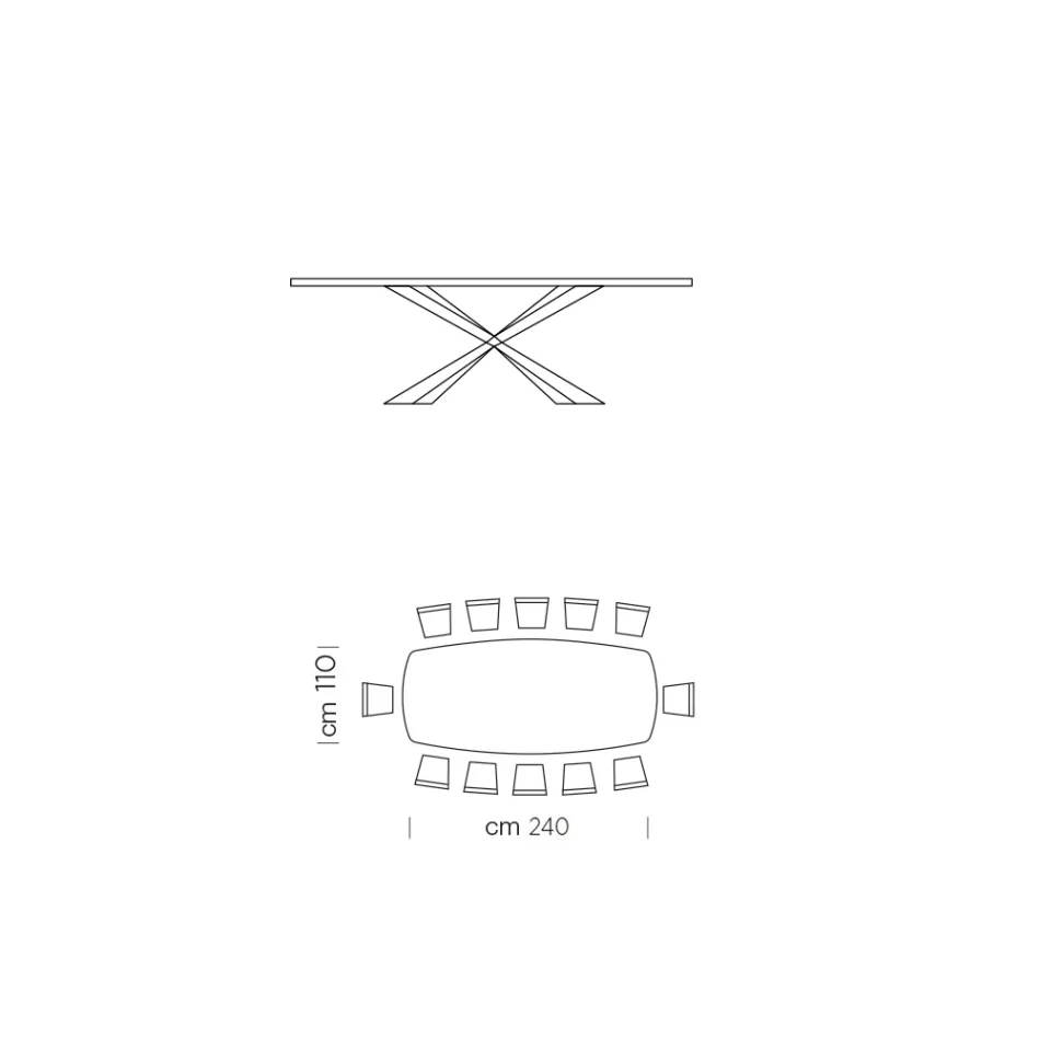 Mesa de jantar em formato de barril em vidro e aço fabricado na Itália - Caverna Viadurini