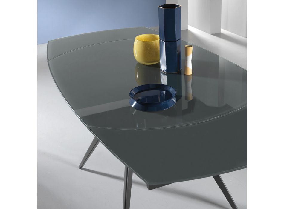 Mesa de Jantar Extensível até 180 cm em Vidro e Metal Pintado - Beatriz Viadurini