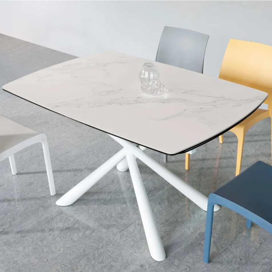 Mesa de jantar extensível (200/230 cm) em vidro cerâmico e metal - Naisha Viadurini