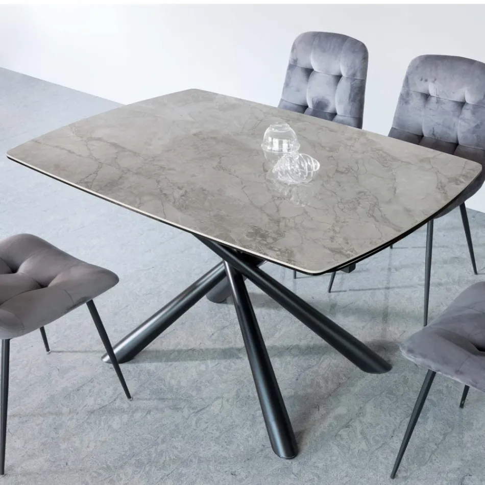 Mesa de jantar extensível (200/230 cm) em vidro cerâmico e metal - Naisha Viadurini