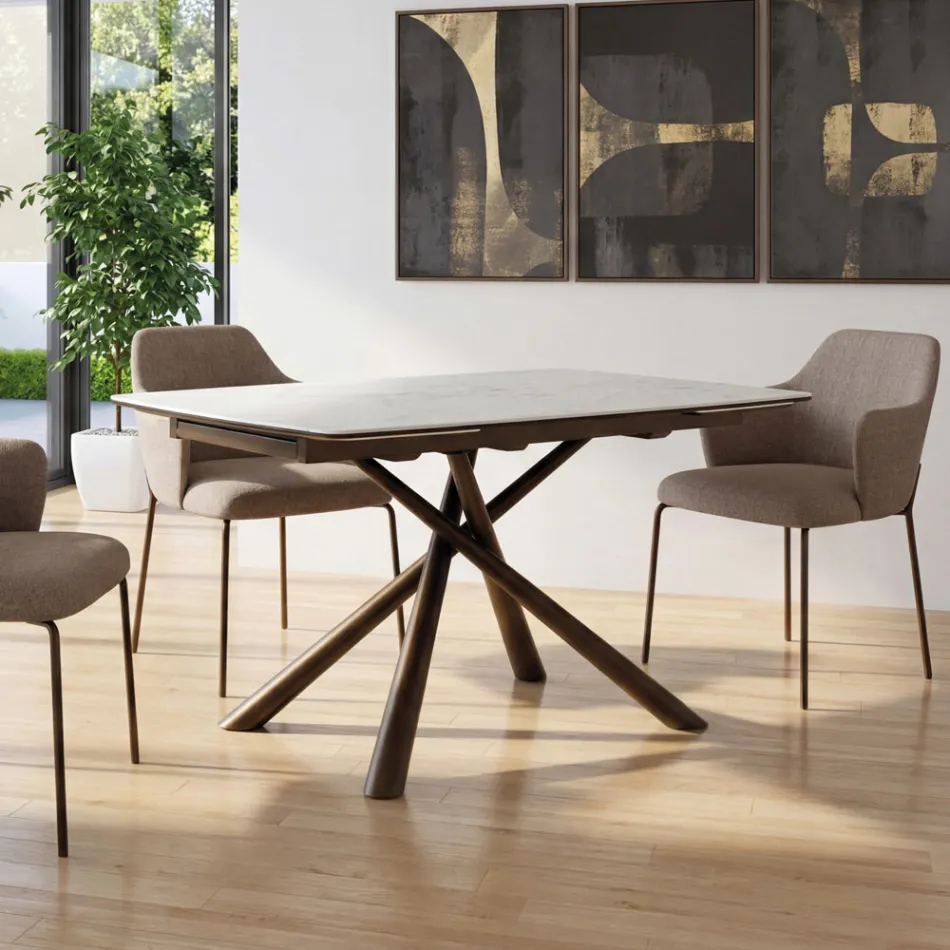 Mesa de jantar extensível (200/230 cm) em vidro cerâmico e metal - Naisha Viadurini