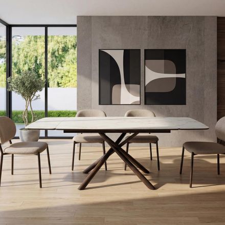 Mesa de jantar extensível (200/230 cm) em vidro cerâmico e metal - Naisha Viadurini
