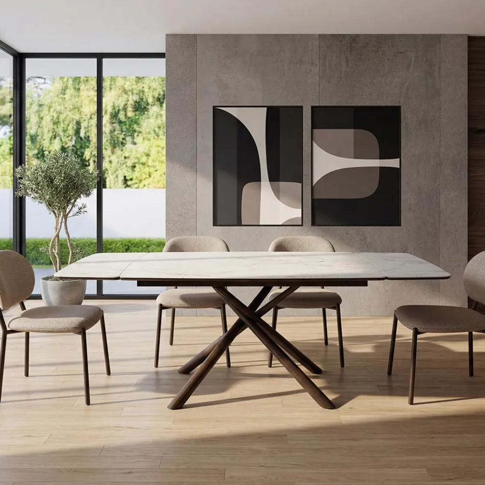 Mesa de jantar extensível (200/230 cm) em vidro cerâmico e metal - Naisha Viadurini