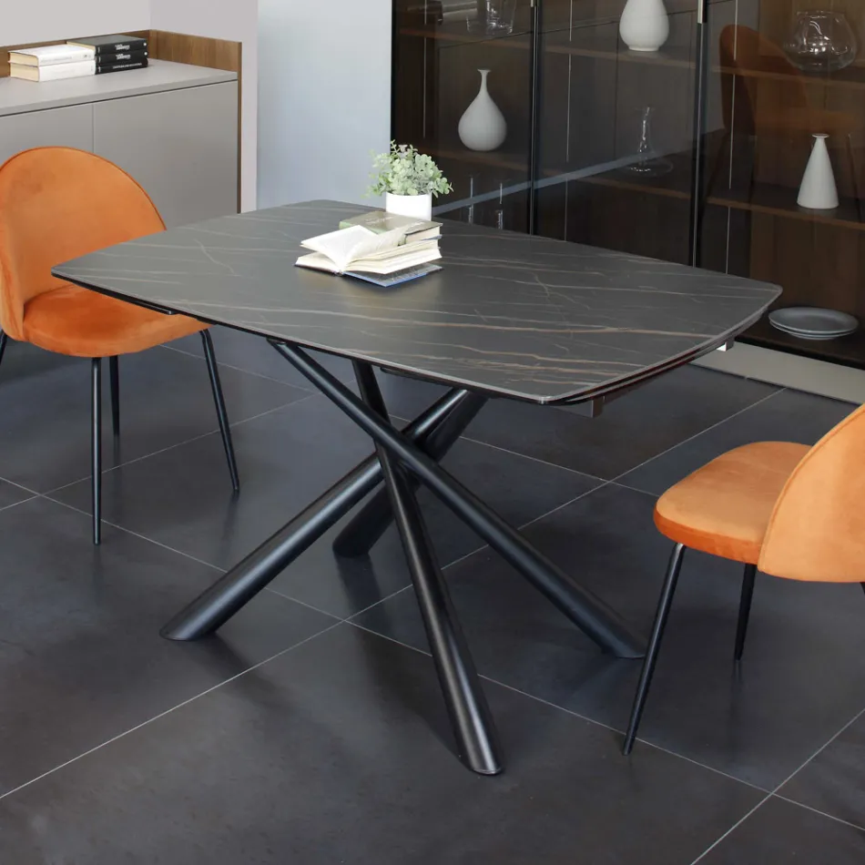 Mesa de jantar extensível (200/230 cm) em vidro cerâmico e metal - Naisha Viadurini