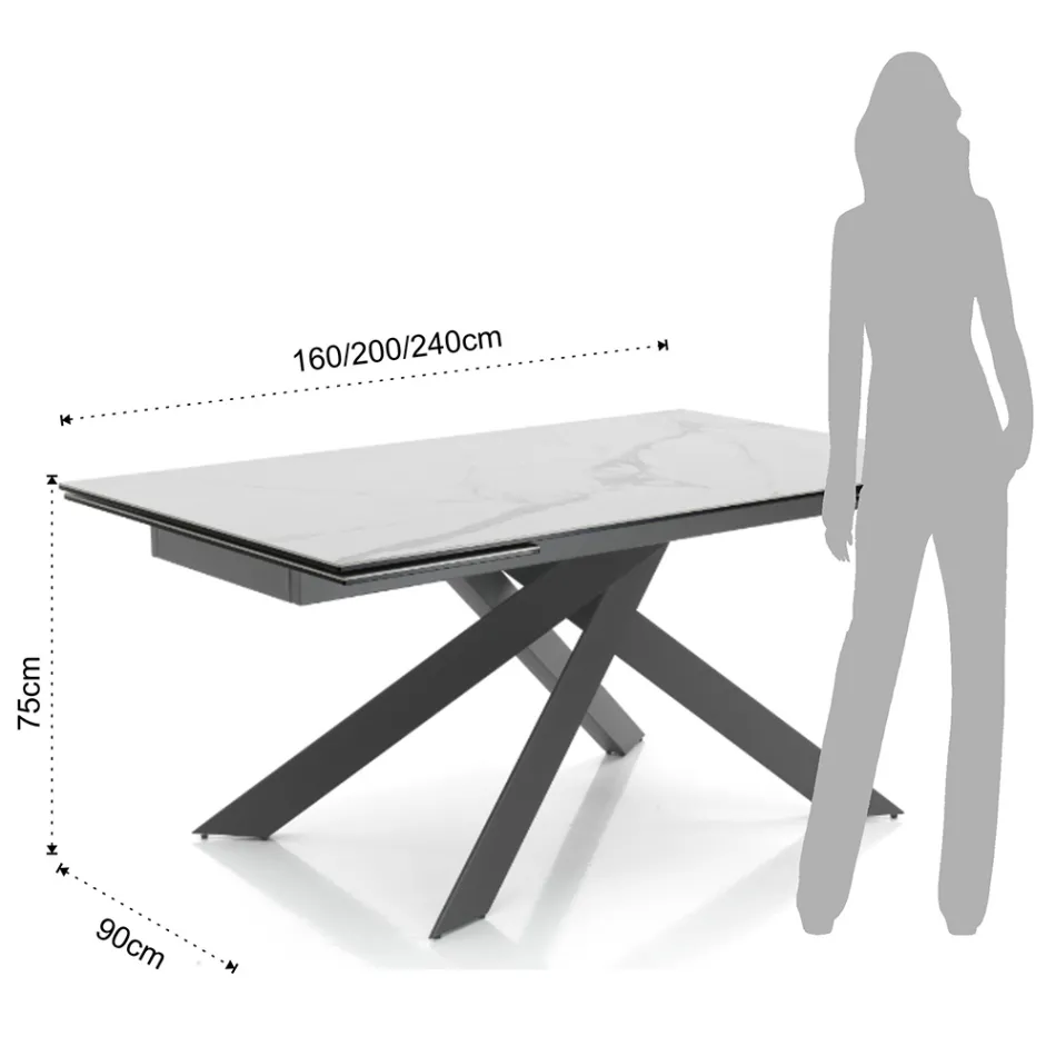 Mesa de Jantar Extensível até 240 cm em Cerâmica e Aço - Relevo Viadurini