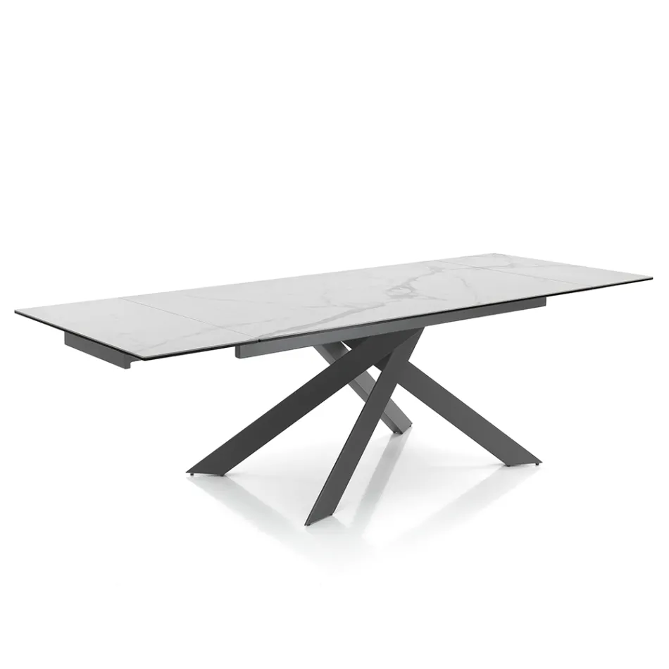 Mesa de Jantar Extensível até 240 cm em Cerâmica e Aço - Relevo Viadurini