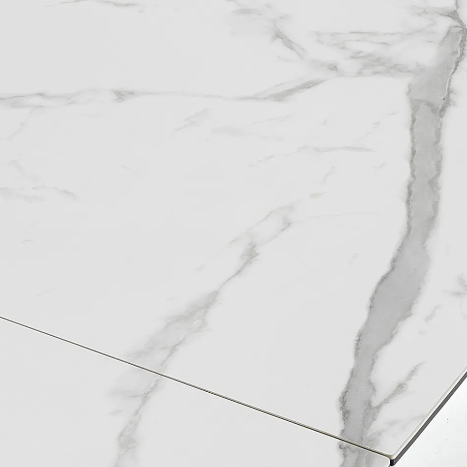 Mesa de Jantar Extensível até 240 cm em Cerâmica e Aço - Relevo Viadurini