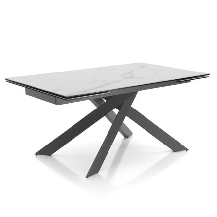 Mesa de Jantar Extensível até 240 cm em Cerâmica e Aço - Relevo Viadurini