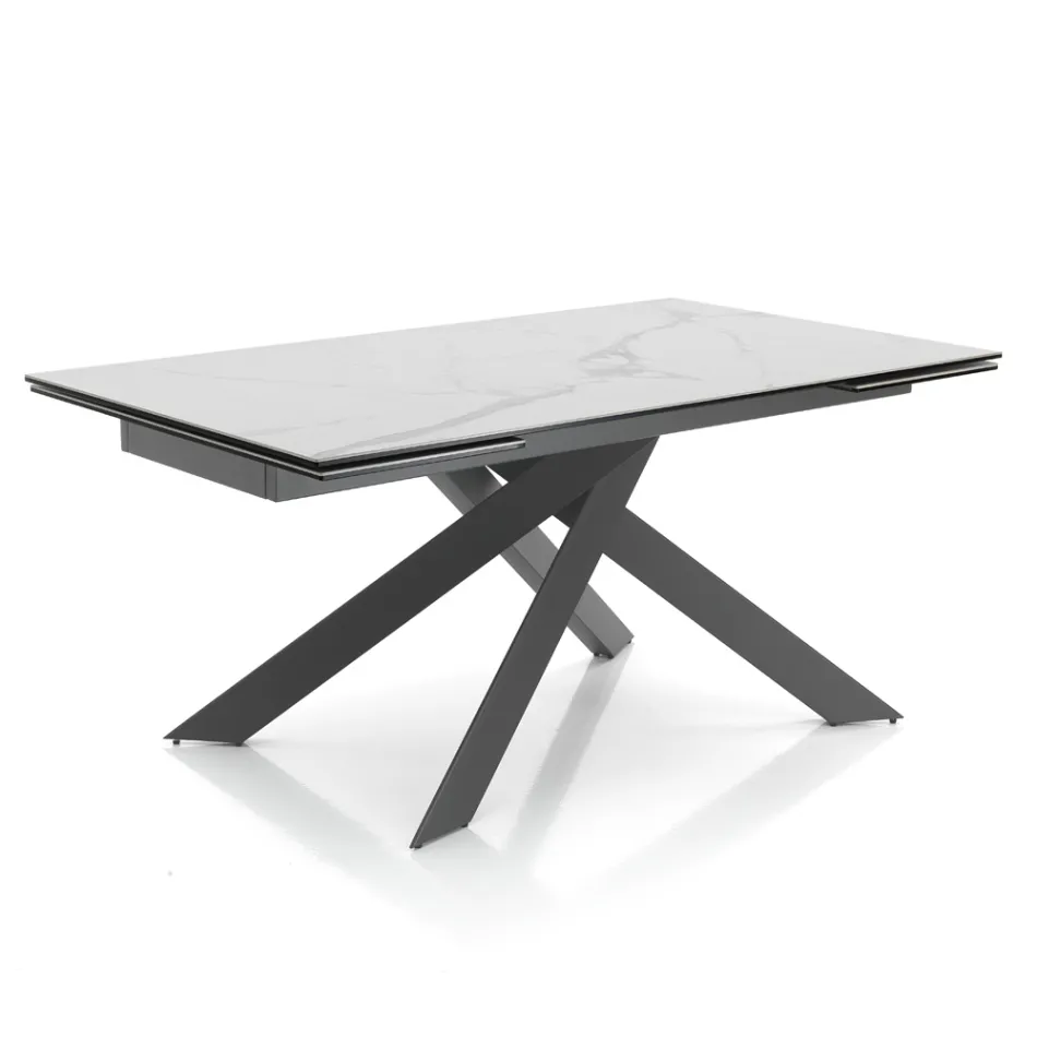 Mesa de Jantar Extensível até 240 cm em Cerâmica e Aço - Relevo Viadurini