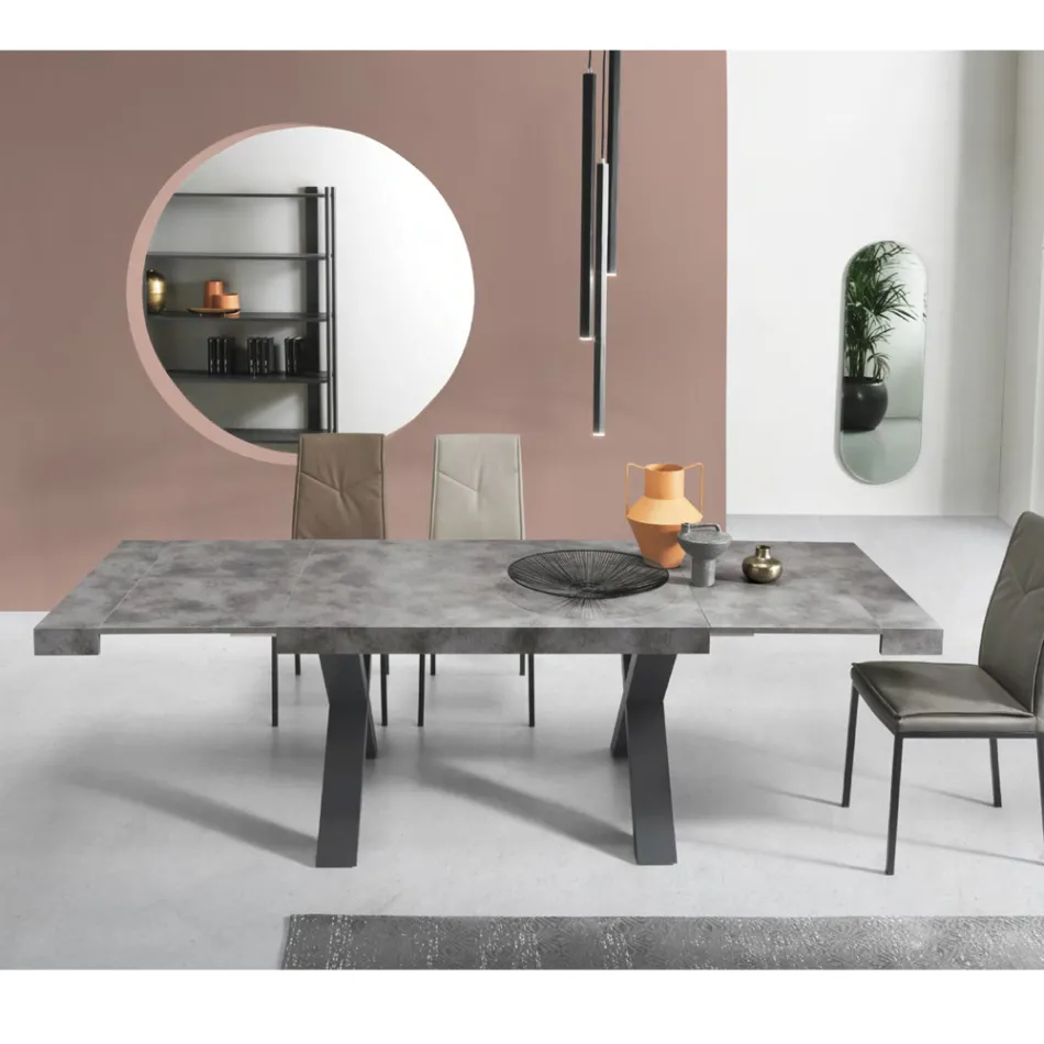 Mesa de Jantar Extensível até 260 cm Efeito Concreto Moderno - Lenova Viadurini