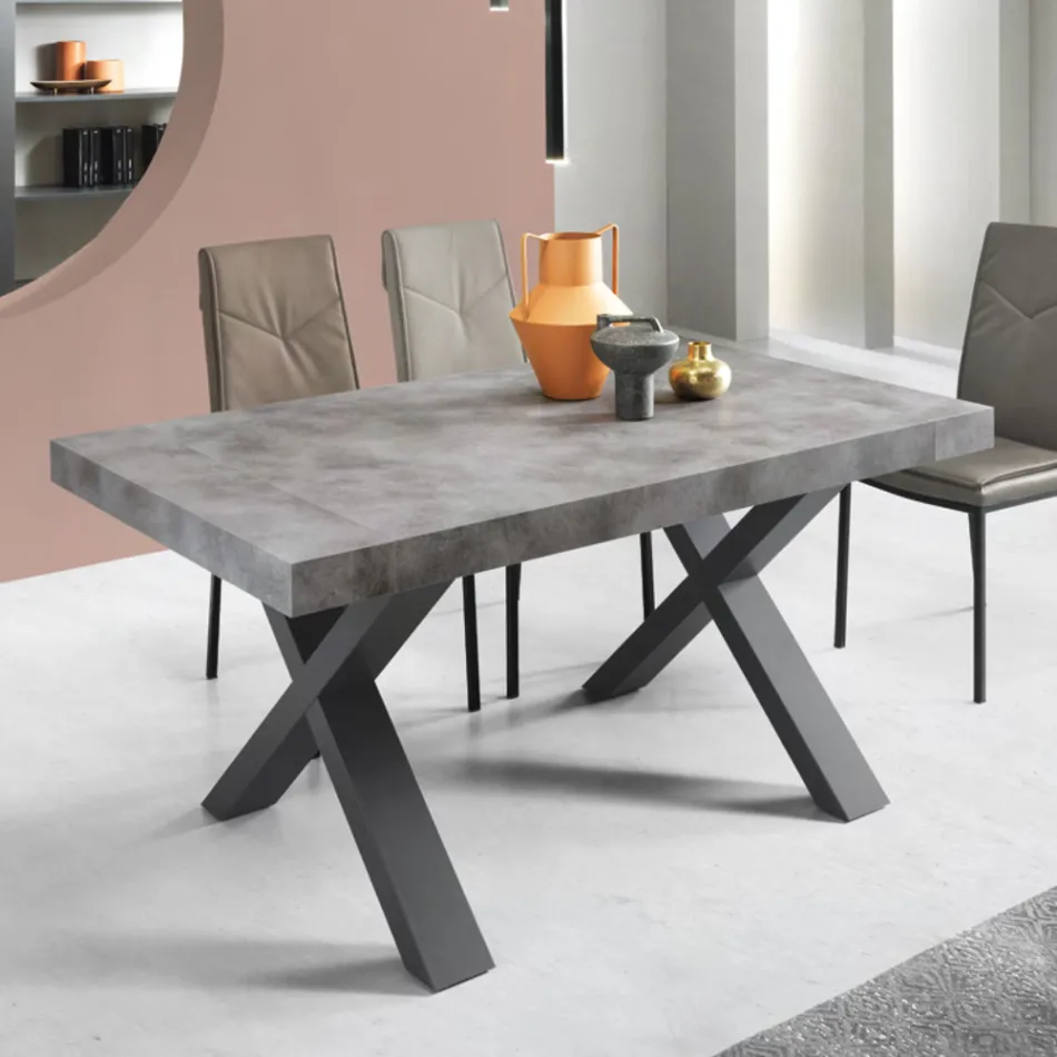 Mesa de Jantar Extensível até 260 cm Efeito Concreto Moderno - Lenova Viadurini