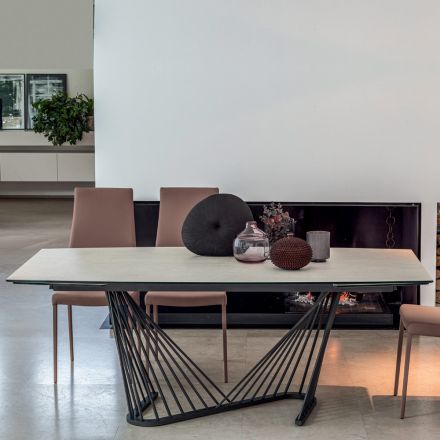 Mesa de Jantar Extensível até 290 cm em Tampo em Metal e Cerâmica - Ricolo Viadurini