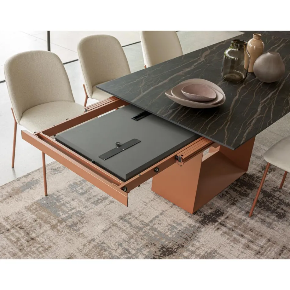 Mesa de Jantar Extensível até 298 cm em Cerâmica e Metal Fabricado na Itália - Girassol Viadurini