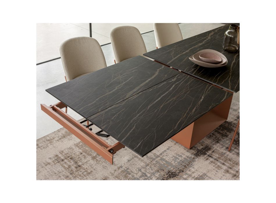 Mesa de Jantar Extensível até 298 cm em Cerâmica e Metal Fabricado na Itália - Girassol Viadurini