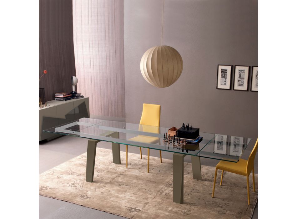 Mesa de jantar extensível a 300 cm em tampo de madeira e vidro - Bedrio Viadurini