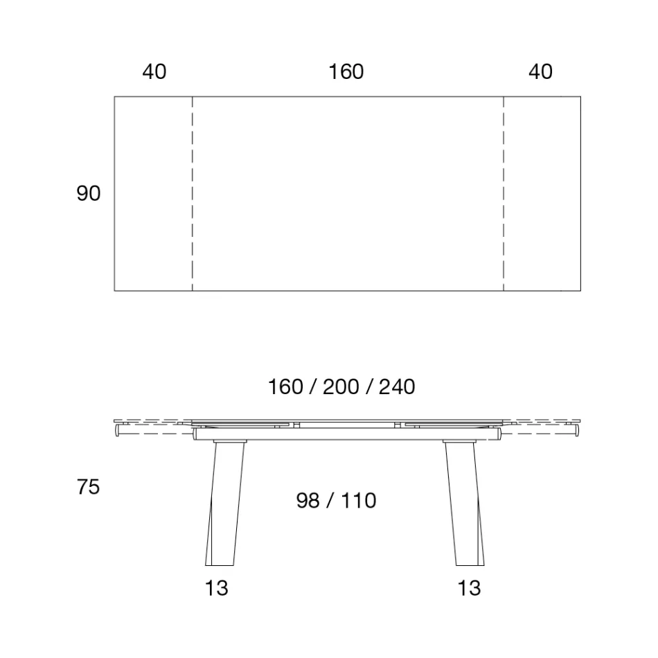 Mesa de jantar extensível a 300 cm em tampo de madeira e vidro - Bedrio Viadurini