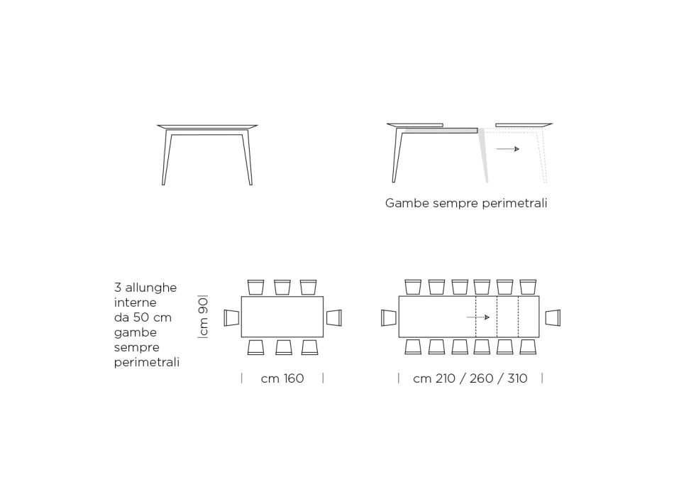 Mesa de Jantar Extensível até 310 cm em Laminado Fabricado na Itália - Anos Setenta Viadurini
