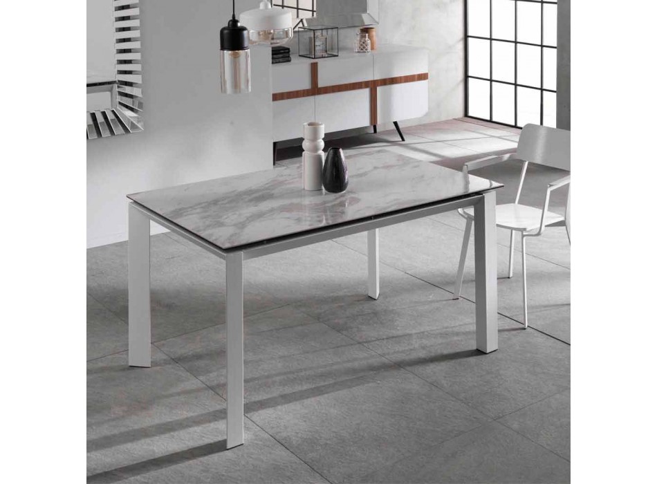 Mesa de jantar extensível com tampo de cerâmica efeito mármore, Nosate Viadurini