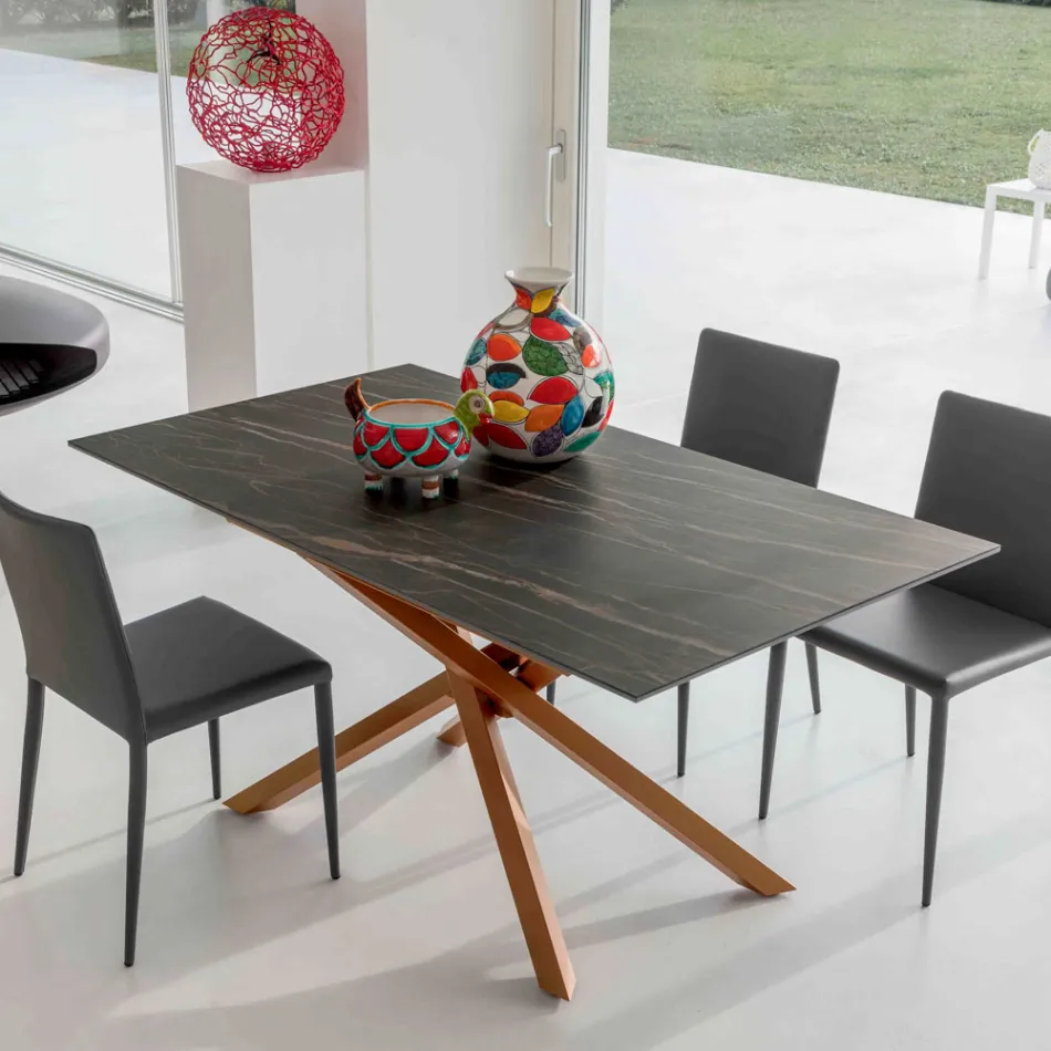 Mesa de jantar extensível com estrutura de metal feita na Itália - Elástico Viadurini