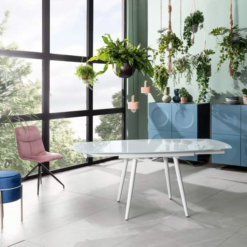 Mesa extensível de jantar com tampo de vidro Japan New Viadurini