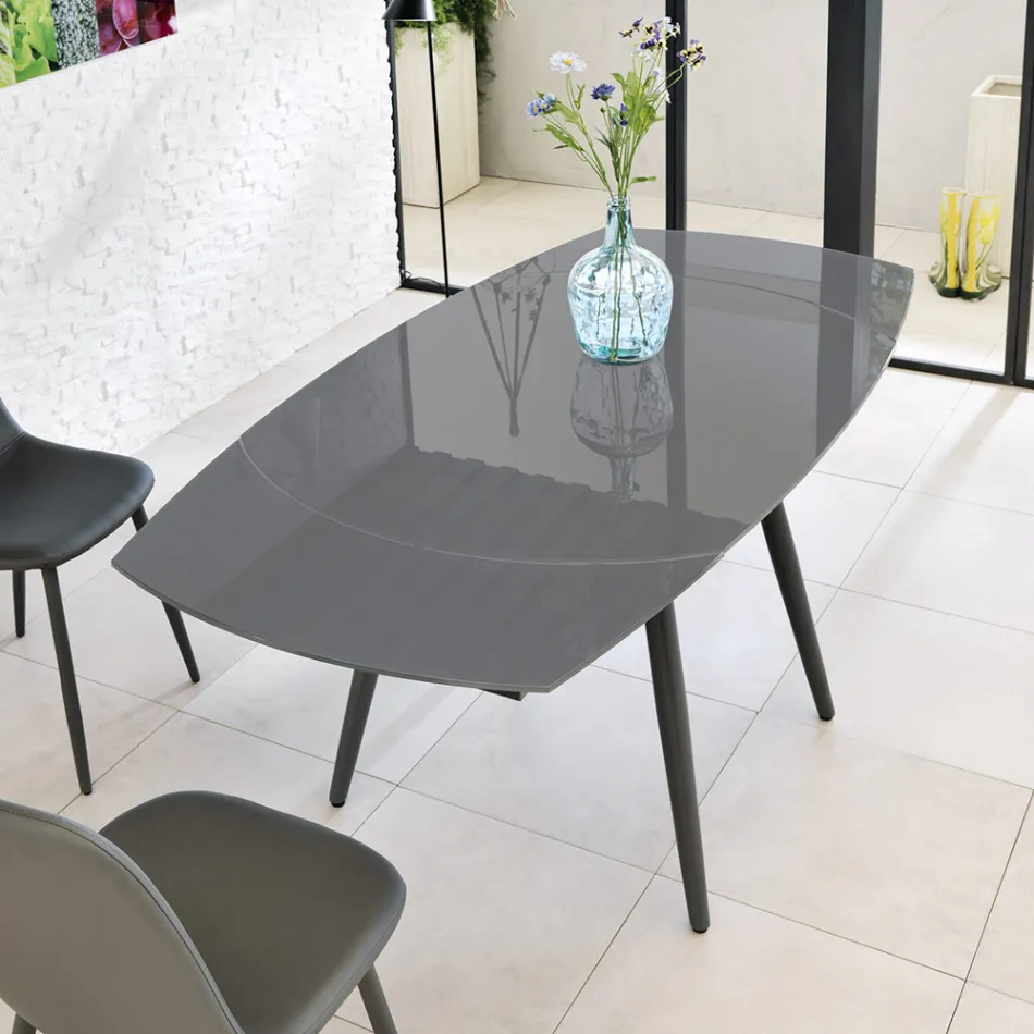 Mesa extensível de jantar com tampo de vidro Japan New Viadurini