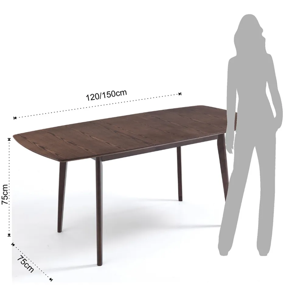 Mesa de Jantar Extensível Até 150 cm em Mdf e Madeira Maciça - Decio Viadurini