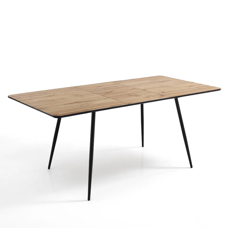 Mesa de Jantar Extensível Até 160 cm em Mdf e Black Metal - Crumiro Viadurini