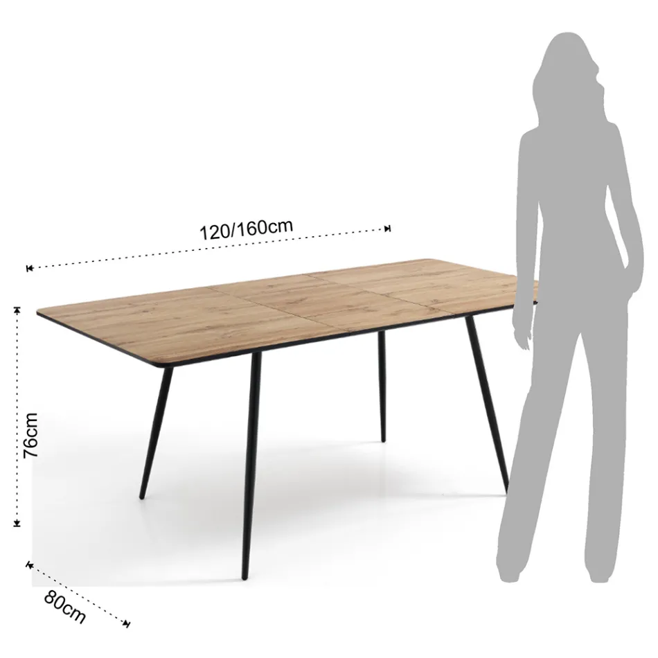 Mesa de Jantar Extensível Até 160 cm em Mdf e Black Metal - Crumiro Viadurini