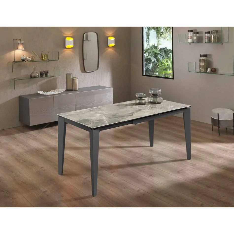 Mesa de Jantar Extensível Até 170 cm em Metal Moderno e Cerâmica - Syrta Viadurini