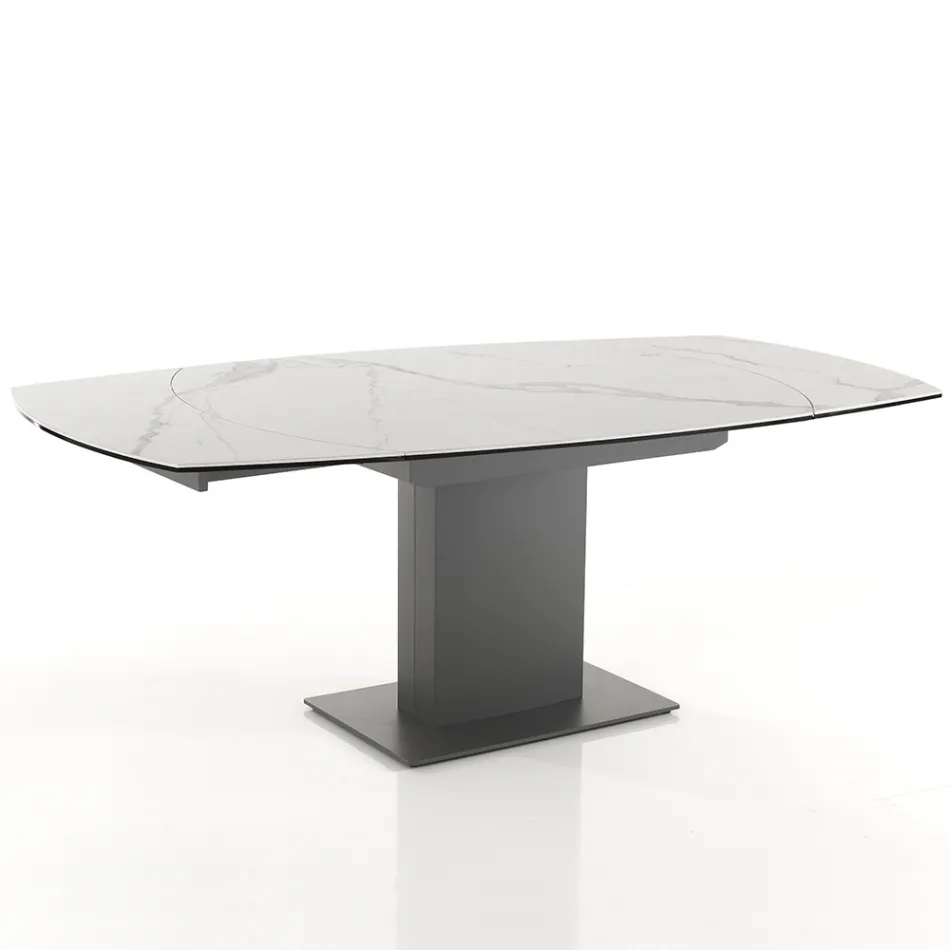Mesa Extensível de Jantar Até 180 cm em Cerâmica e Aço - Catone Viadurini