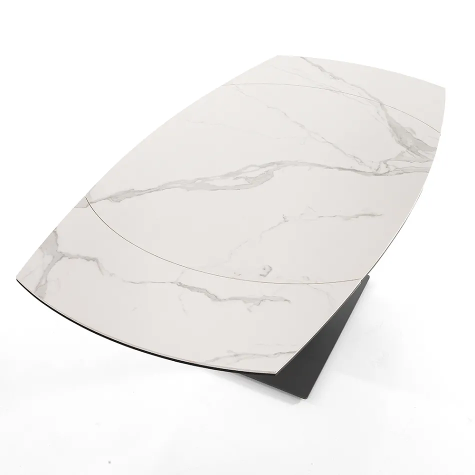 Mesa Extensível de Jantar Até 180 cm em Cerâmica e Aço - Catone Viadurini