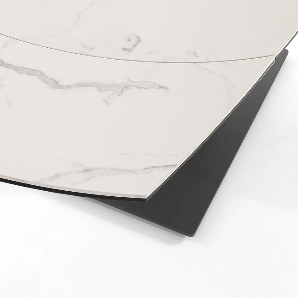 Mesa Extensível de Jantar Até 180 cm em Cerâmica e Aço - Catone Viadurini