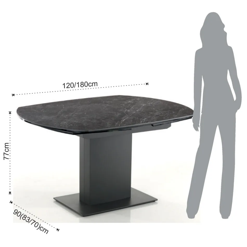Mesa Extensível de Jantar Até 180 cm em Cerâmica e Aço - Catone Viadurini