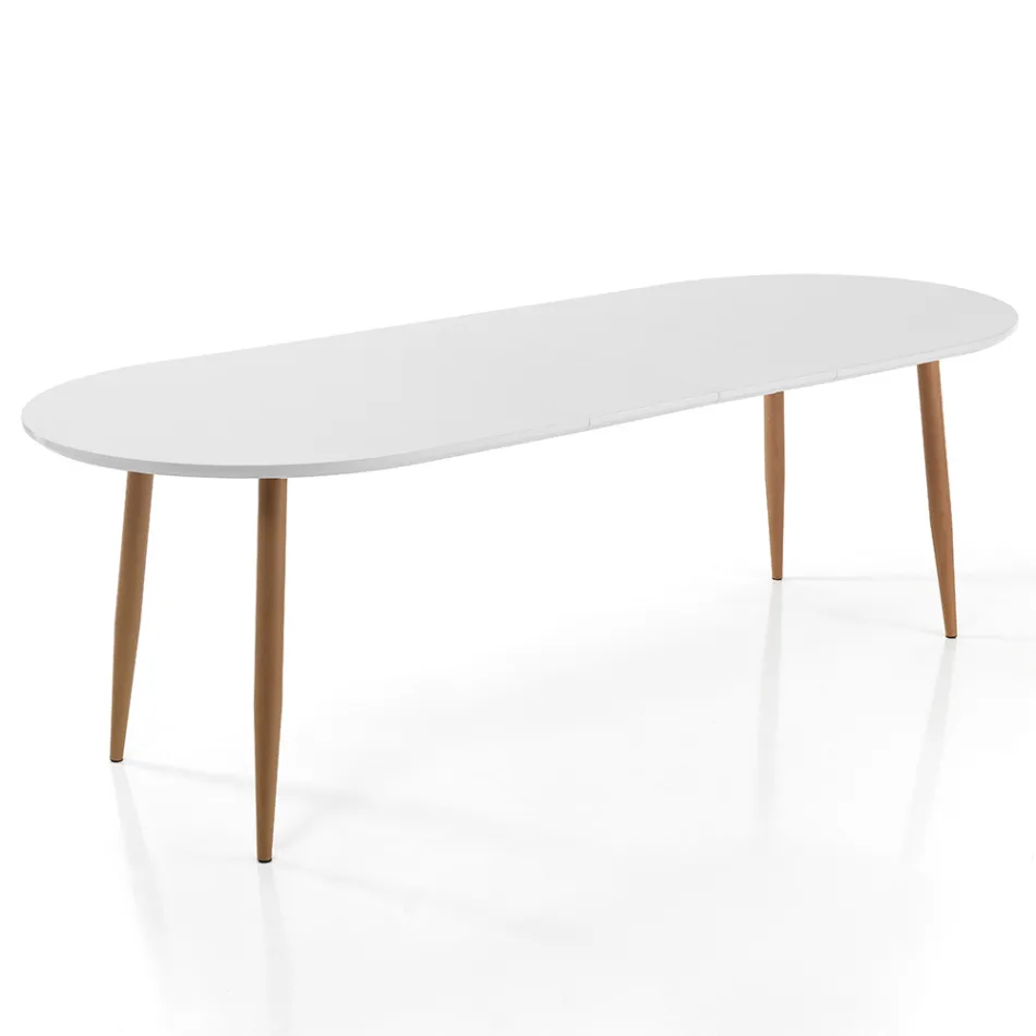 Mesa de jantar extensível até 220 cm em Matt White Mdf - Toledo Viadurini