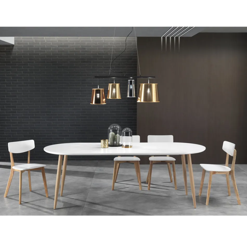 Mesa de jantar extensível até 220 cm em Matt White Mdf - Toledo Viadurini