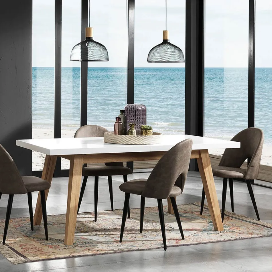 Mesa de Jantar Extensível Até 235 cm em Mdf Lacado Branco - Fedora Viadurini